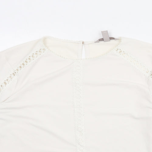 H&M Womens Ivory Polyester Basic Blouse Size L Round Neck