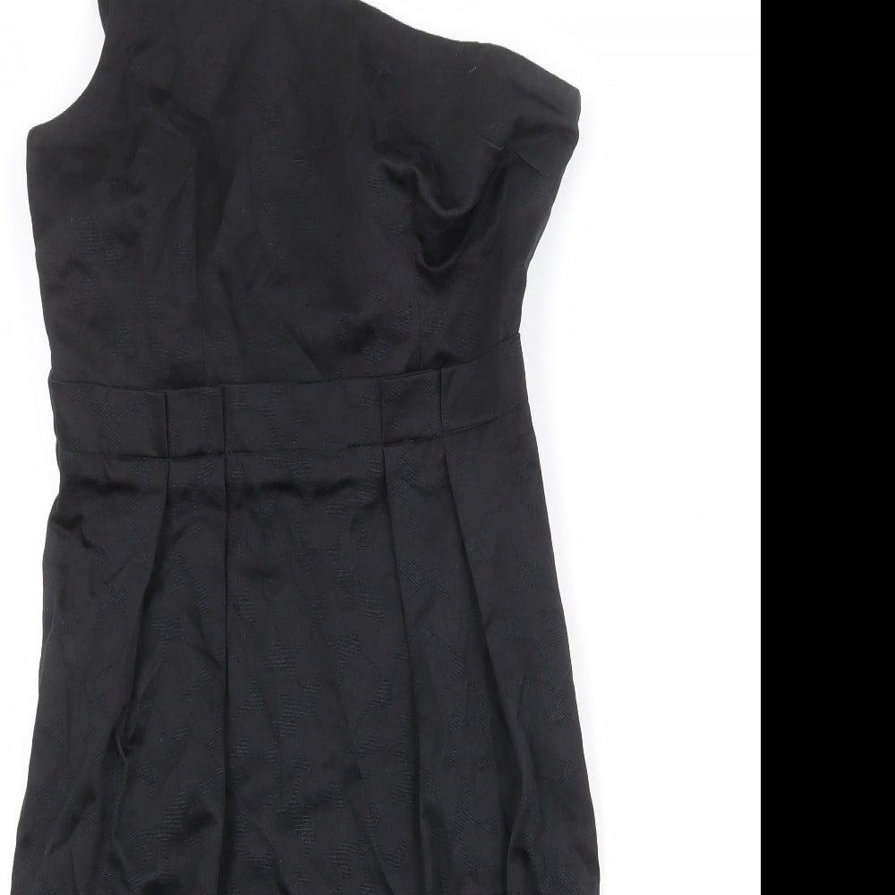 ASOS Womens Black Cotton A-Line Size 12 One Shoulder Zip