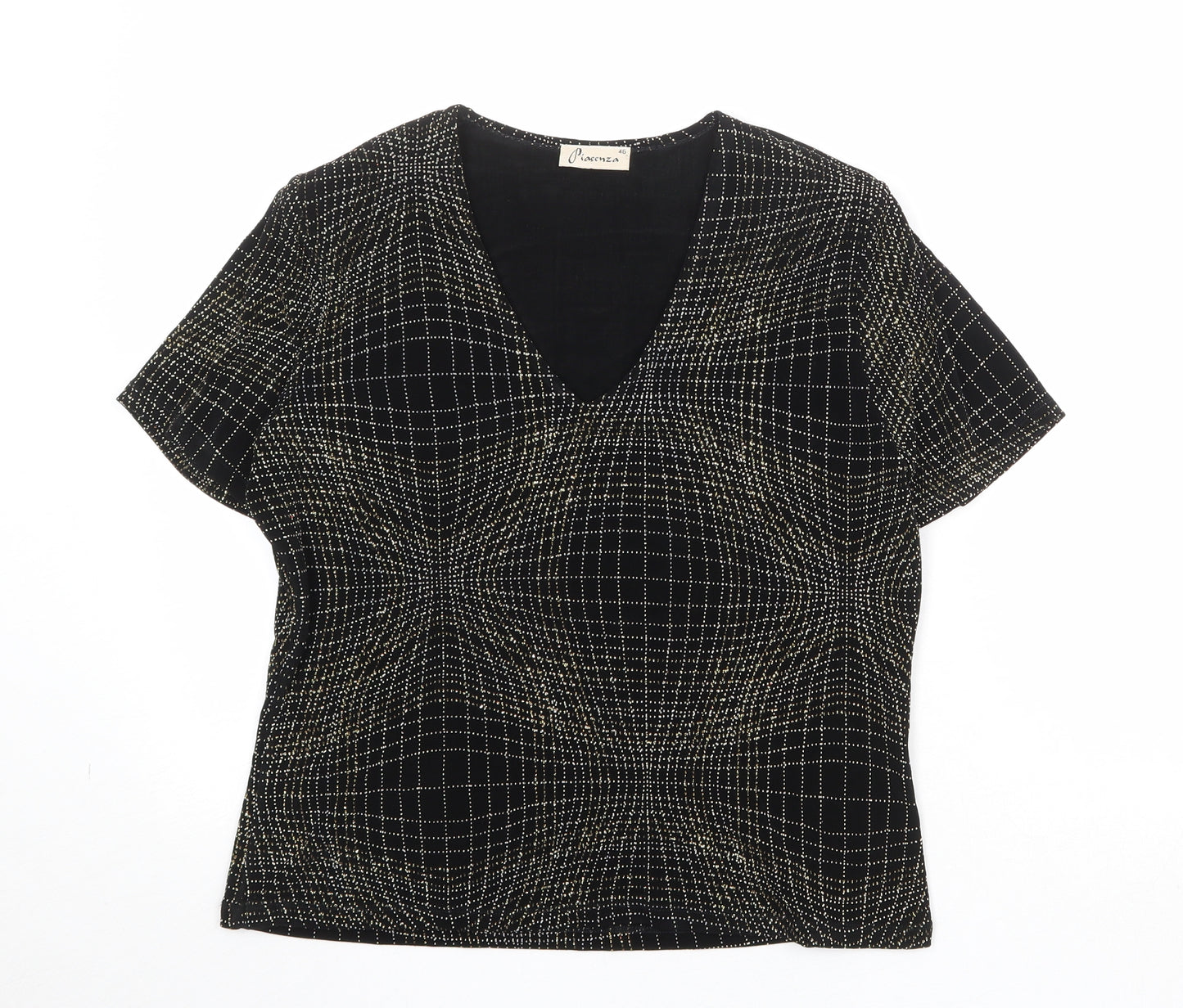Piacenza Womens Black Geometric Polyester Basic Blouse Size 18 V-Neck