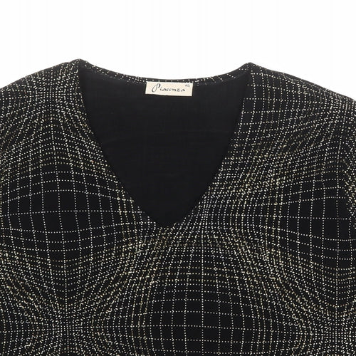 Piacenza Womens Black Geometric Polyester Basic Blouse Size 18 V-Neck
