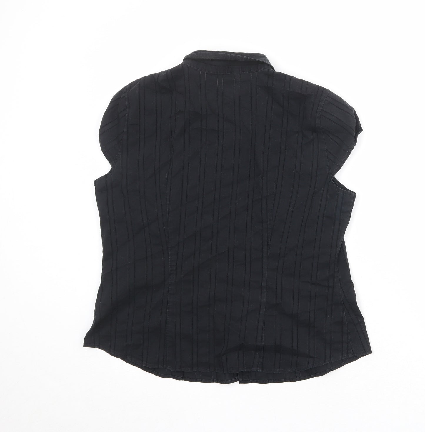 Marks and Spencer Womens Black Cotton Basic Button-Up Size 16 Collared