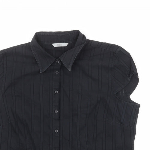 Marks and Spencer Womens Black Cotton Basic Button-Up Size 16 Collared