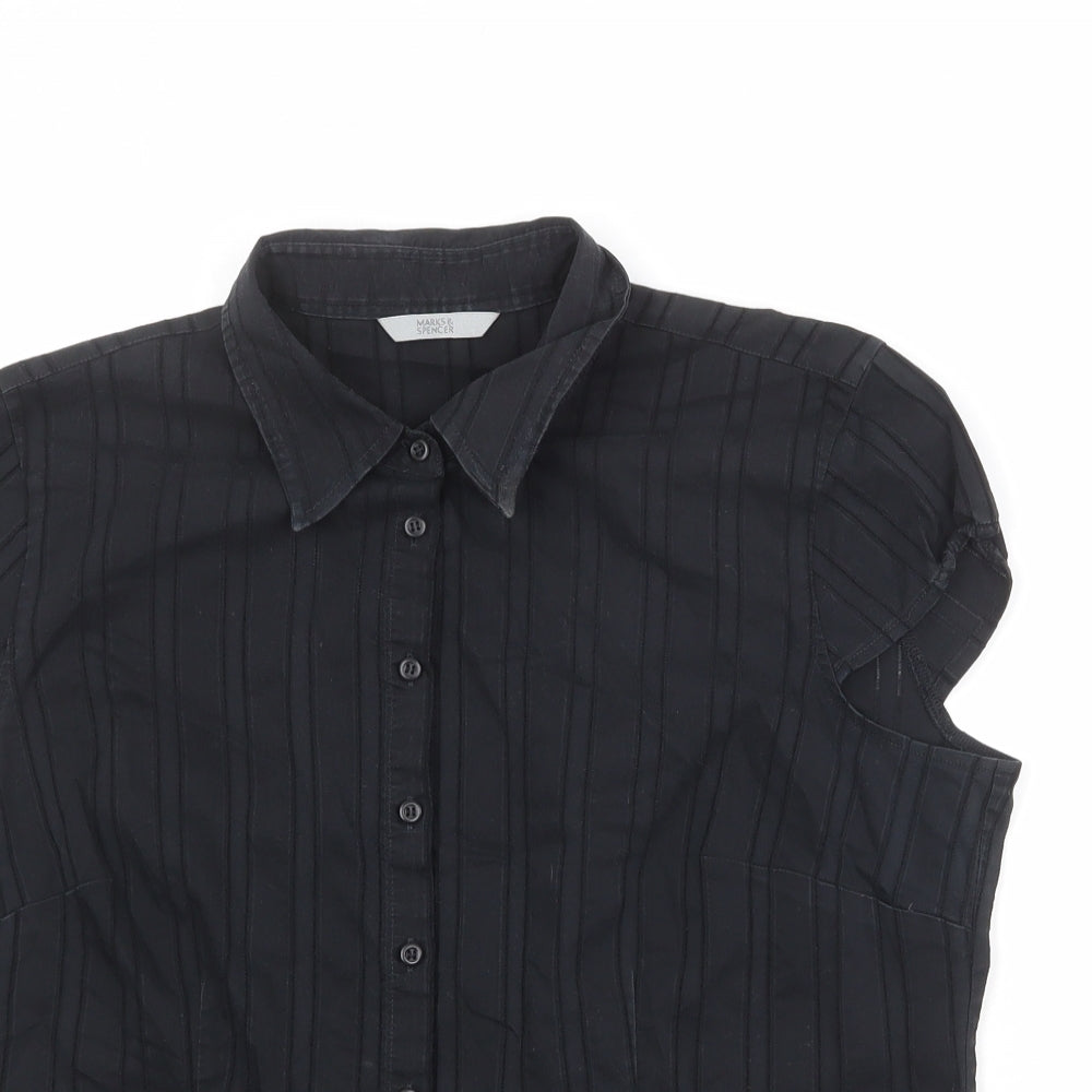 Marks and Spencer Womens Black Cotton Basic Button-Up Size 16 Collared