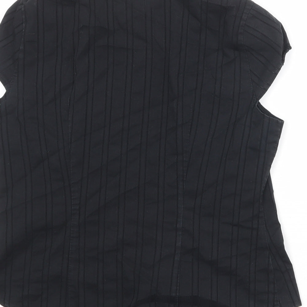 Marks and Spencer Womens Black Cotton Basic Button-Up Size 16 Collared