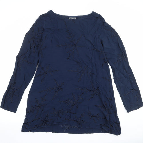 Ghost Womens Blue Geometric Viscose Basic Blouse Size M Round Neck - Snowflake Print