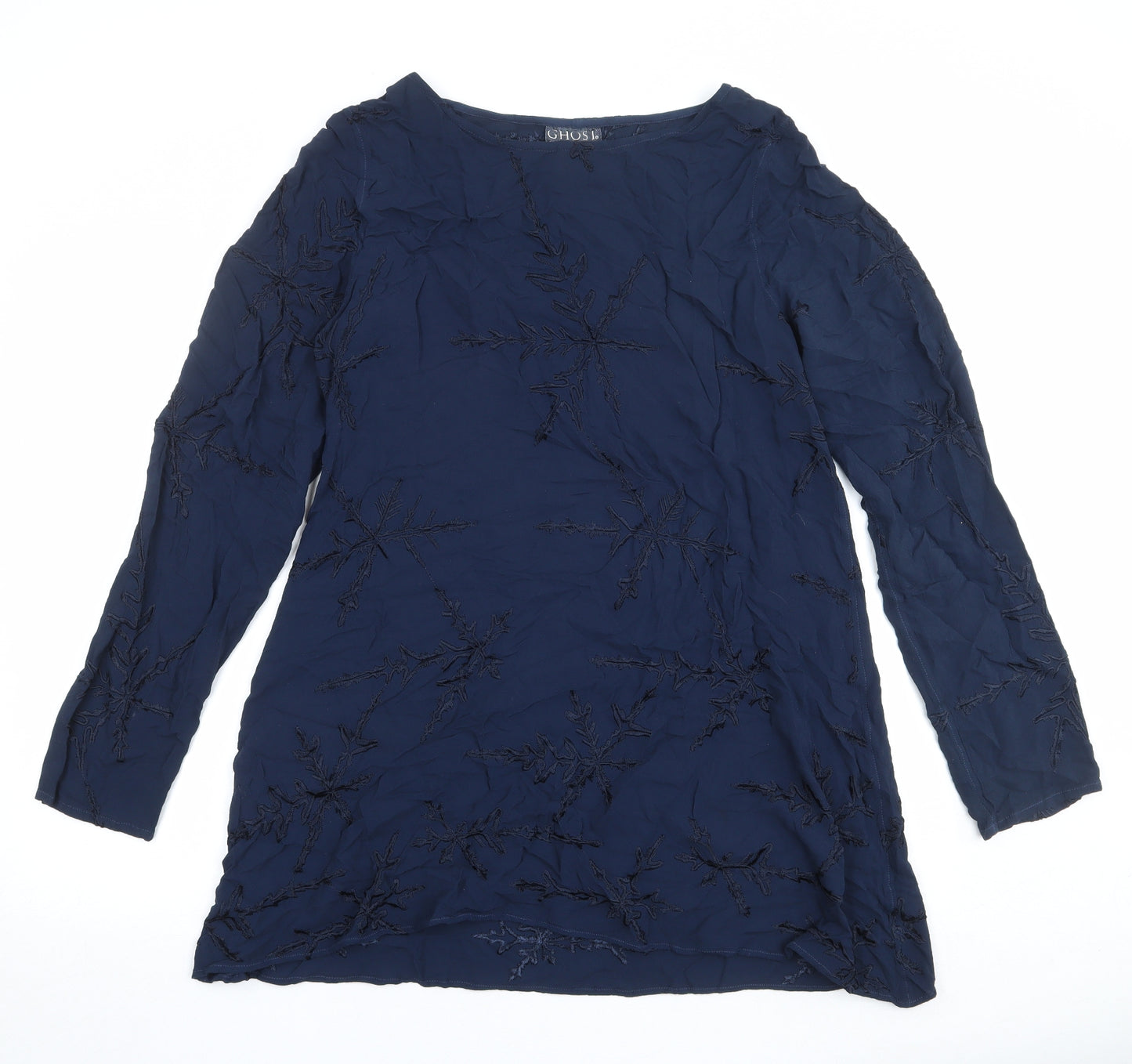 Ghost Womens Blue Geometric Viscose Basic Blouse Size M Round Neck - Snowflake Print