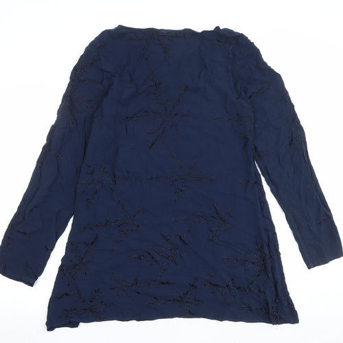 Ghost Womens Blue Geometric Viscose Basic Blouse Size M Round Neck - Snowflake Print