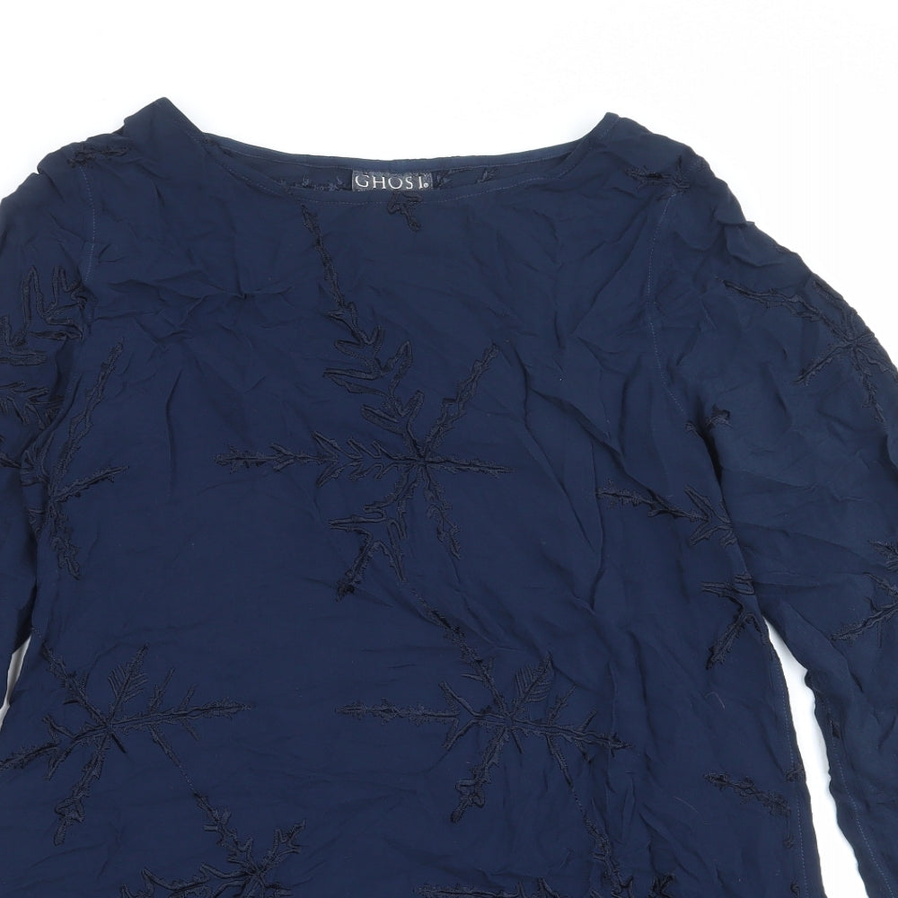 Ghost Womens Blue Geometric Viscose Basic Blouse Size M Round Neck - Snowflake Print