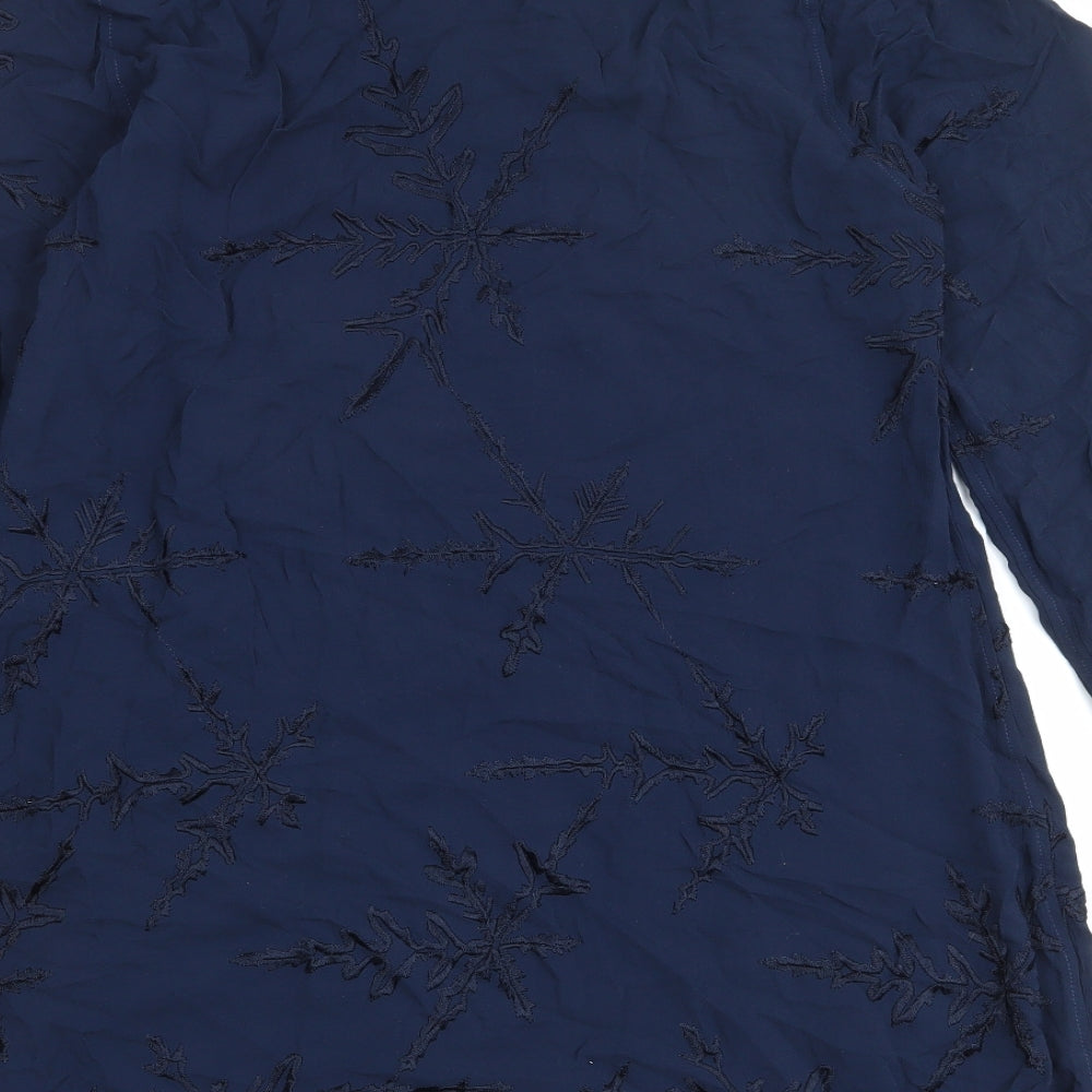 Ghost Womens Blue Geometric Viscose Basic Blouse Size M Round Neck - Snowflake Print