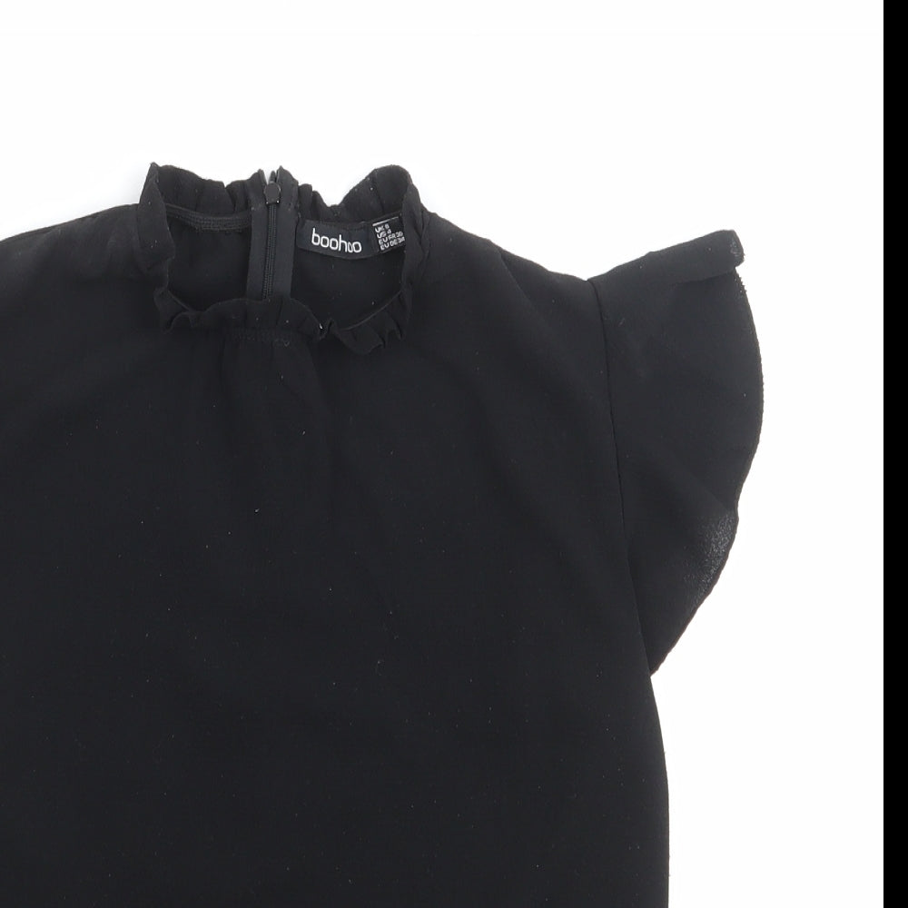 Boohoo Womens Black Polyester Basic T-Shirt Size 8 Mock Neck