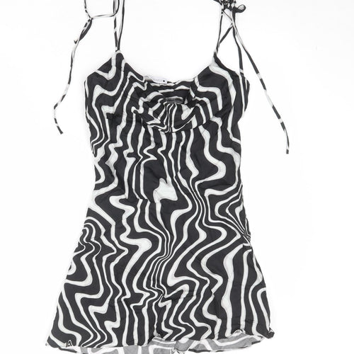 Zara Womens Black Geometric Viscose Slip Dress Size XS Cowl Neck Pullover