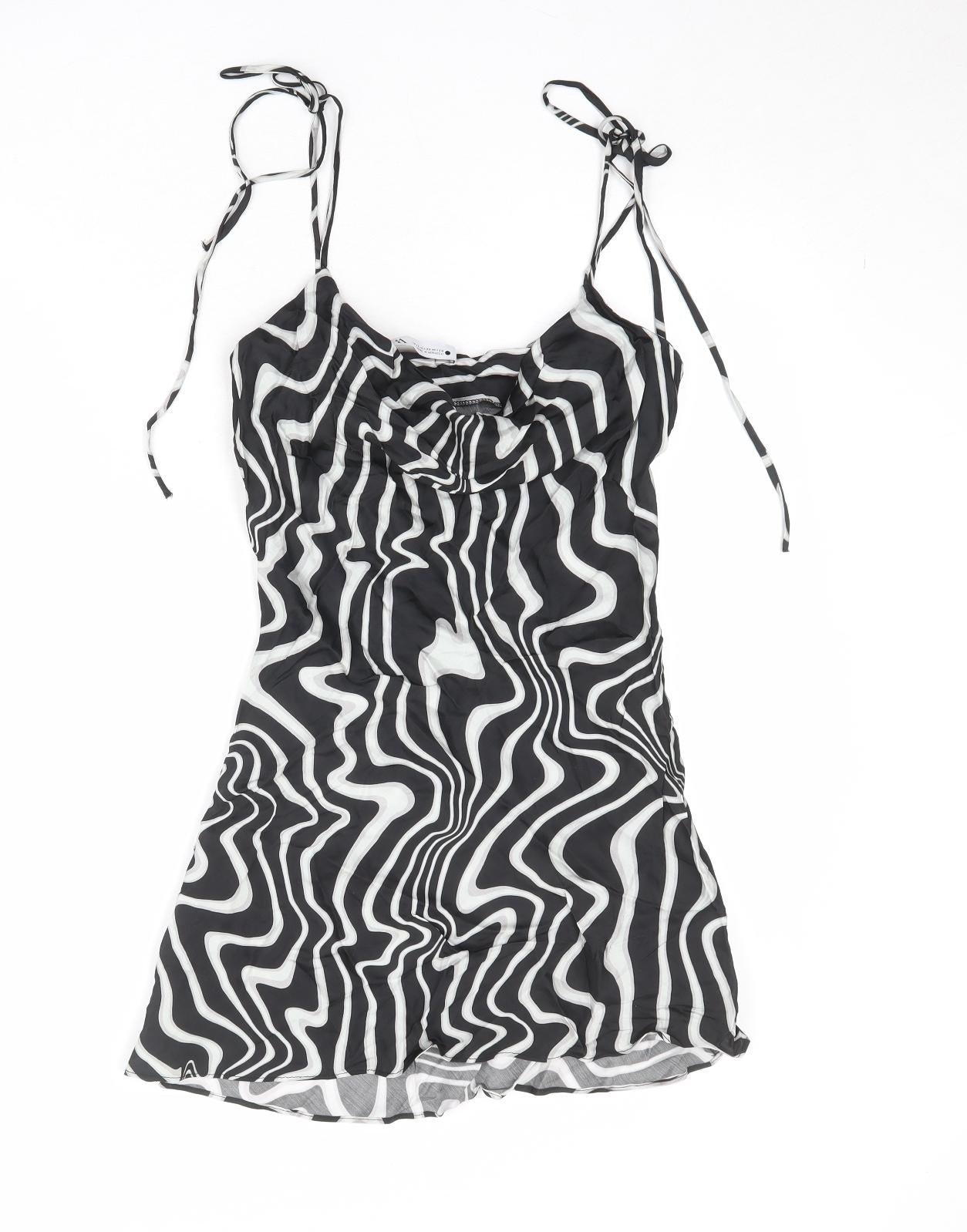 Zara Womens Black Geometric Viscose Slip Dress Size XS Cowl Neck Pullover
