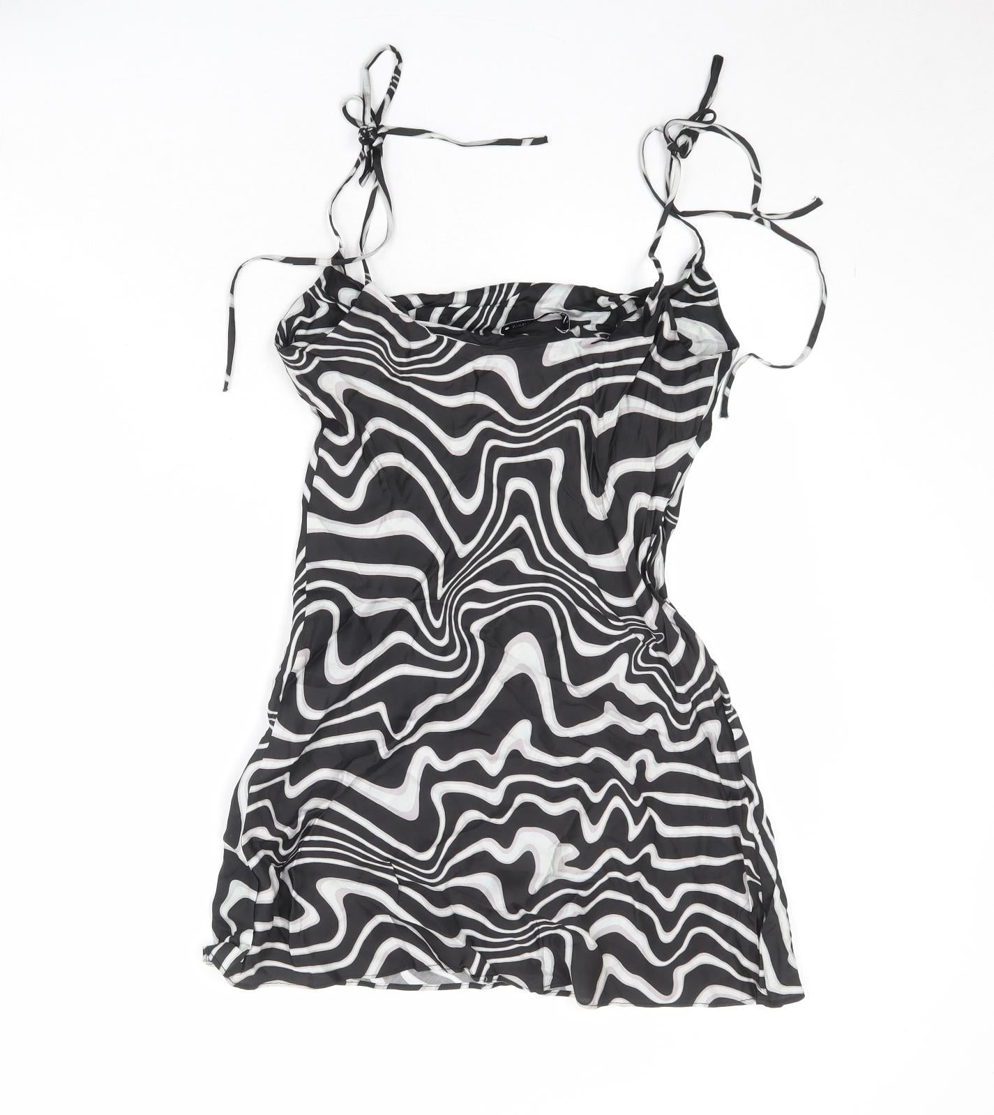 Zara Womens Black Geometric Viscose Slip Dress Size XS Cowl Neck Pullover