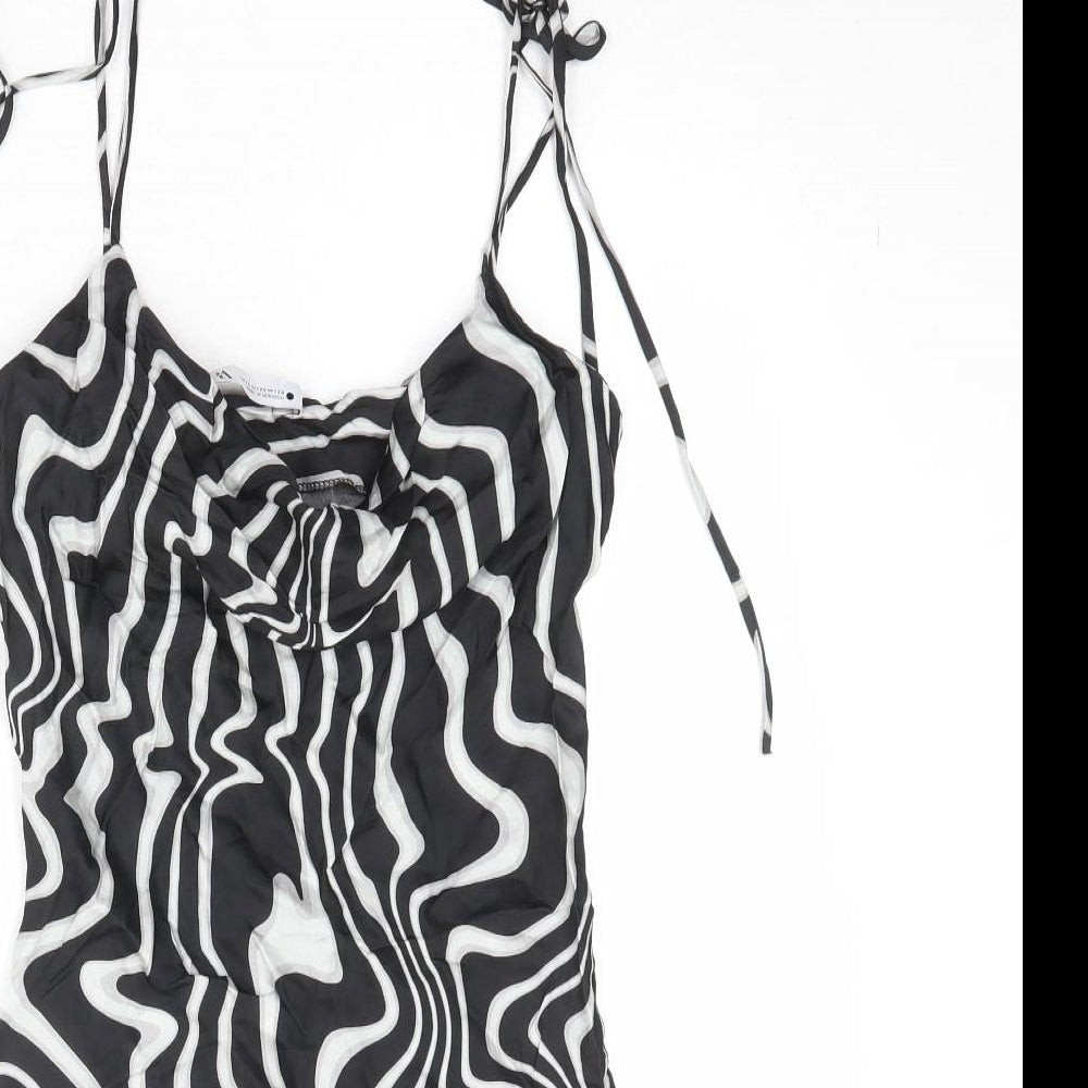 Zara Womens Black Geometric Viscose Slip Dress Size XS Cowl Neck Pullover