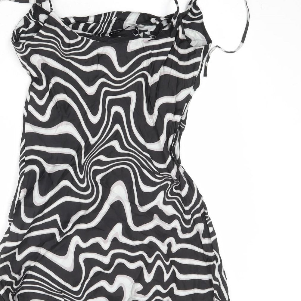 Zara Womens Black Geometric Viscose Slip Dress Size XS Cowl Neck Pullover