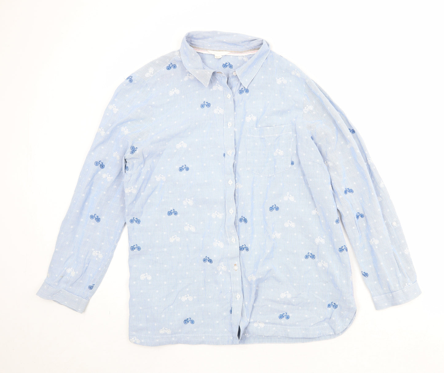 White Stuff Womens Blue Striped 100% Cotton Basic Button-Up Size 20 Collared - Bike Print