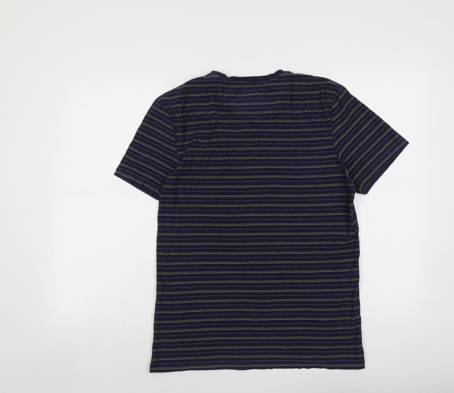 Lyle & Scott Mens Blue Striped Cotton T-Shirt Size M Round Neck