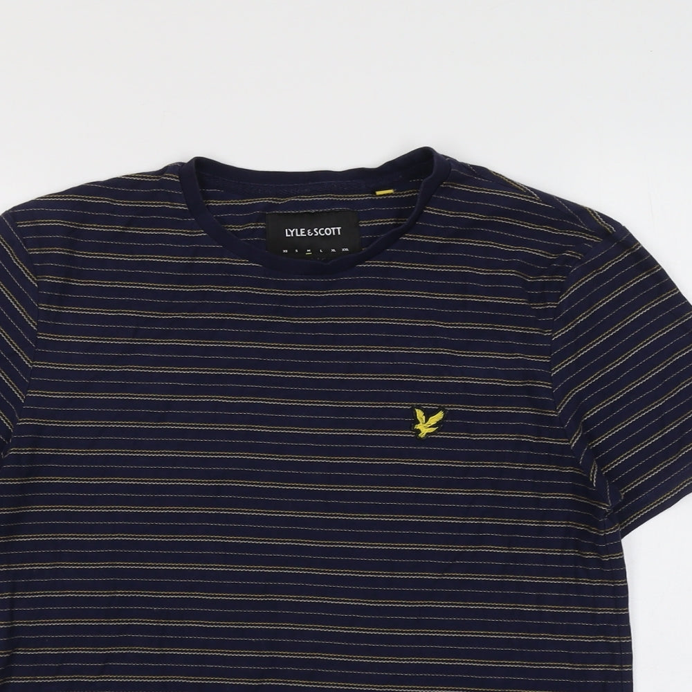 Lyle & Scott Mens Blue Striped Cotton T-Shirt Size M Round Neck