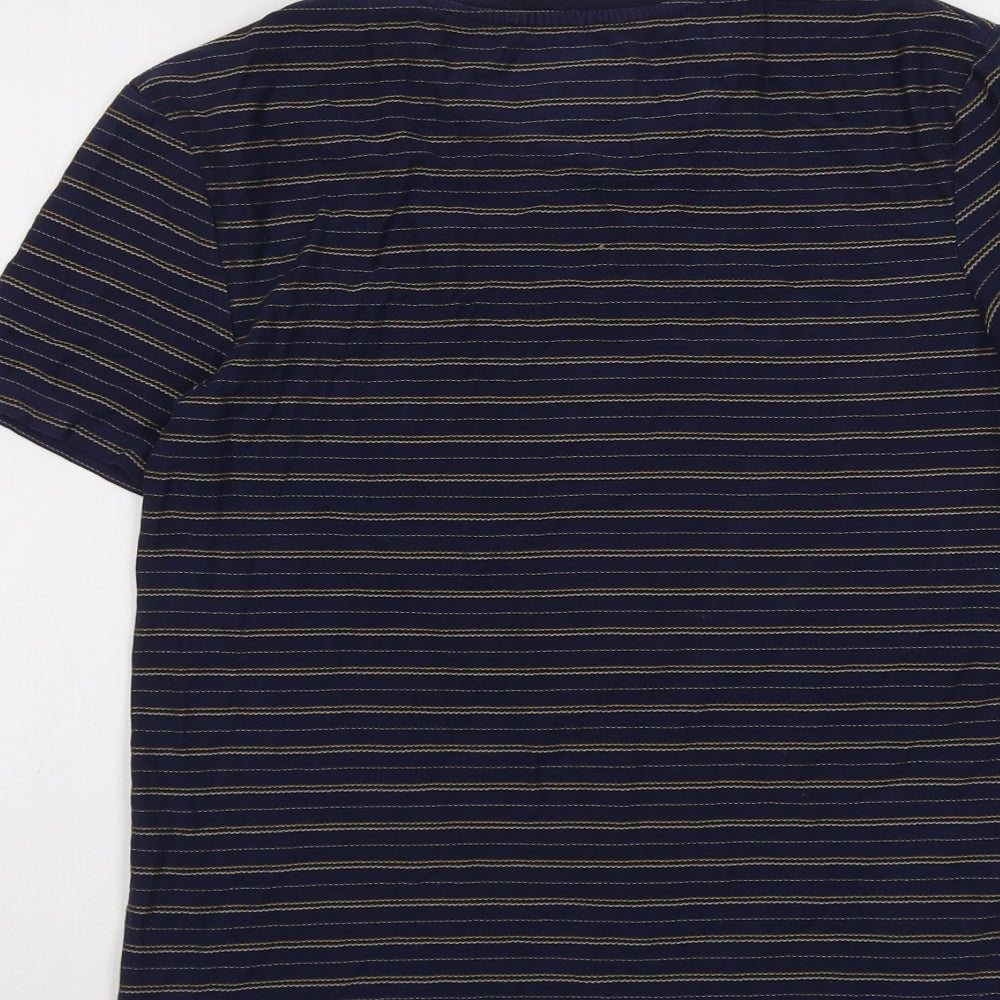 Lyle & Scott Mens Blue Striped Cotton T-Shirt Size M Round Neck