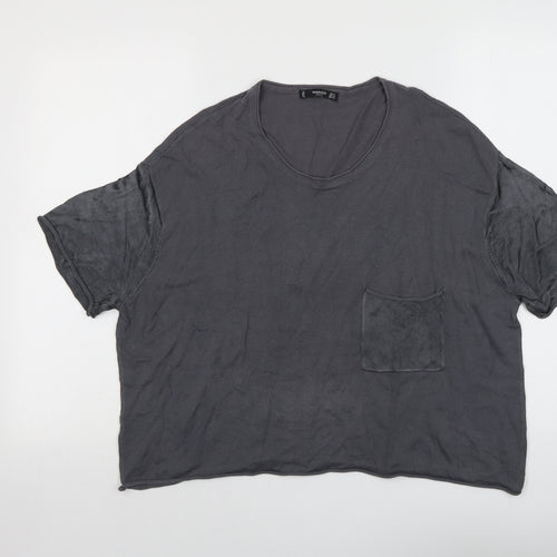 Mango Womens Grey Polyester Cropped T-Shirt Size S Round Neck