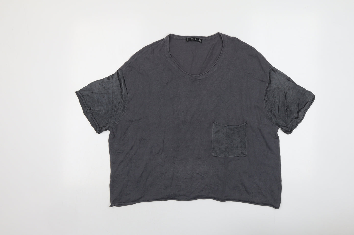 Mango Womens Grey Polyester Cropped T-Shirt Size S Round Neck