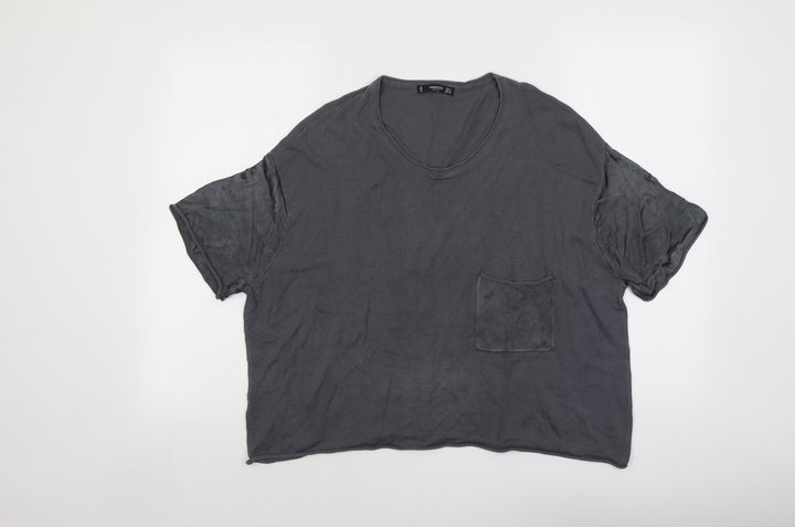 Mango Womens Grey Polyester Cropped T-Shirt Size S Round Neck