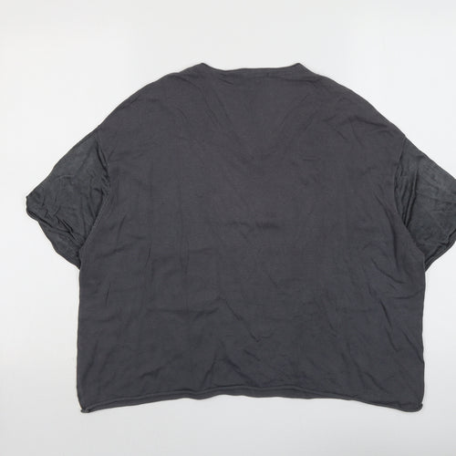 Mango Womens Grey Polyester Cropped T-Shirt Size S Round Neck