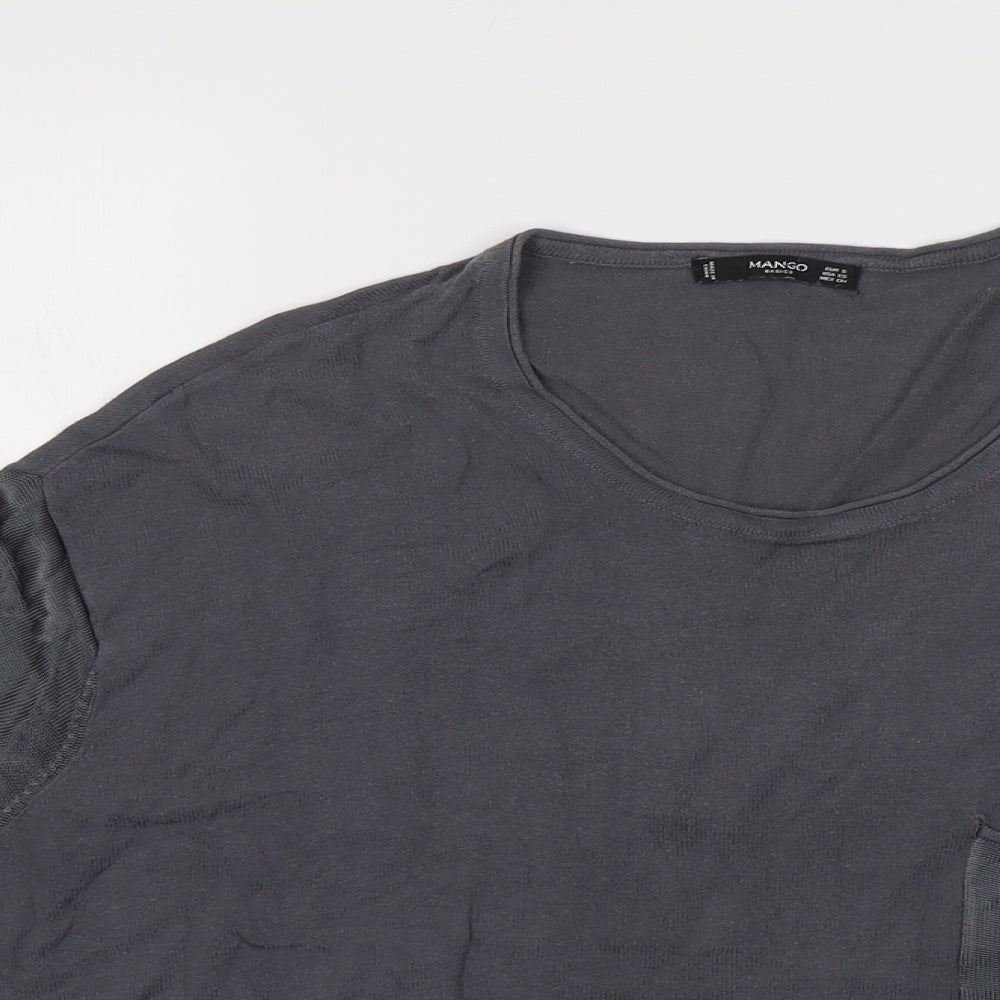 Mango Womens Grey Polyester Cropped T-Shirt Size S Round Neck