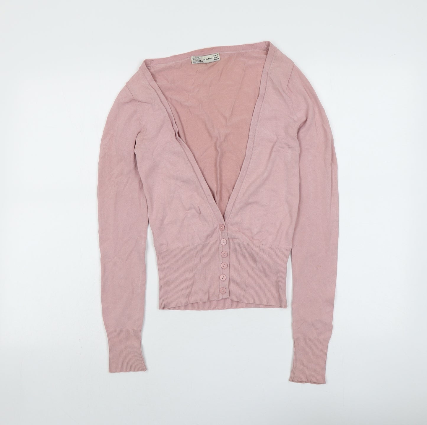 Zara Womens Pink V-Neck Viscose Cardigan Jumper Size S