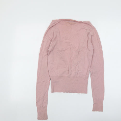 Zara Womens Pink V-Neck Viscose Cardigan Jumper Size S