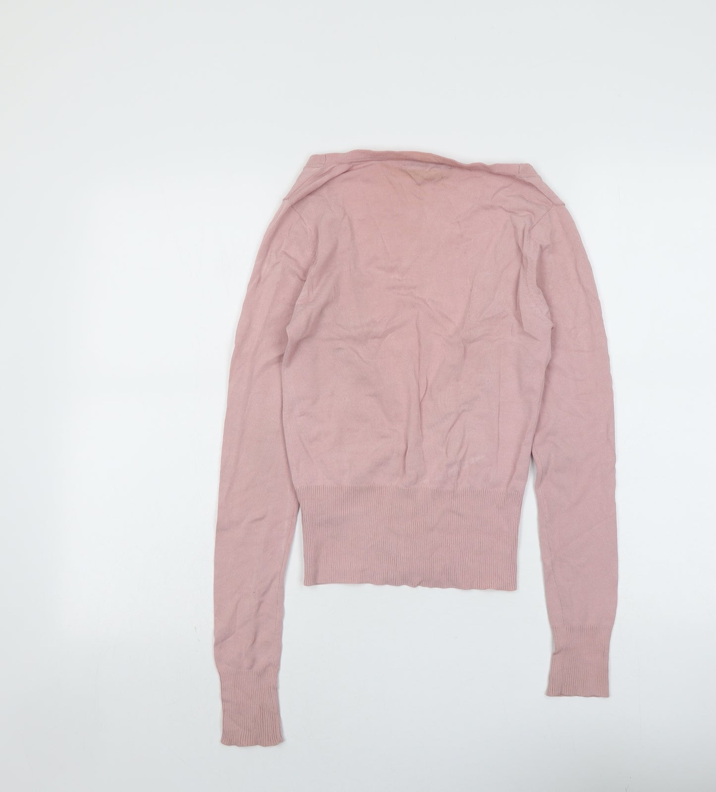 Zara Womens Pink V-Neck Viscose Cardigan Jumper Size S