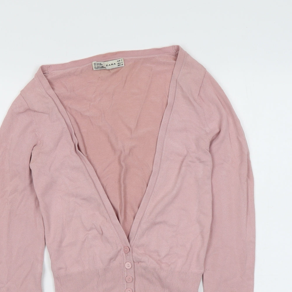 Zara Womens Pink V-Neck Viscose Cardigan Jumper Size S