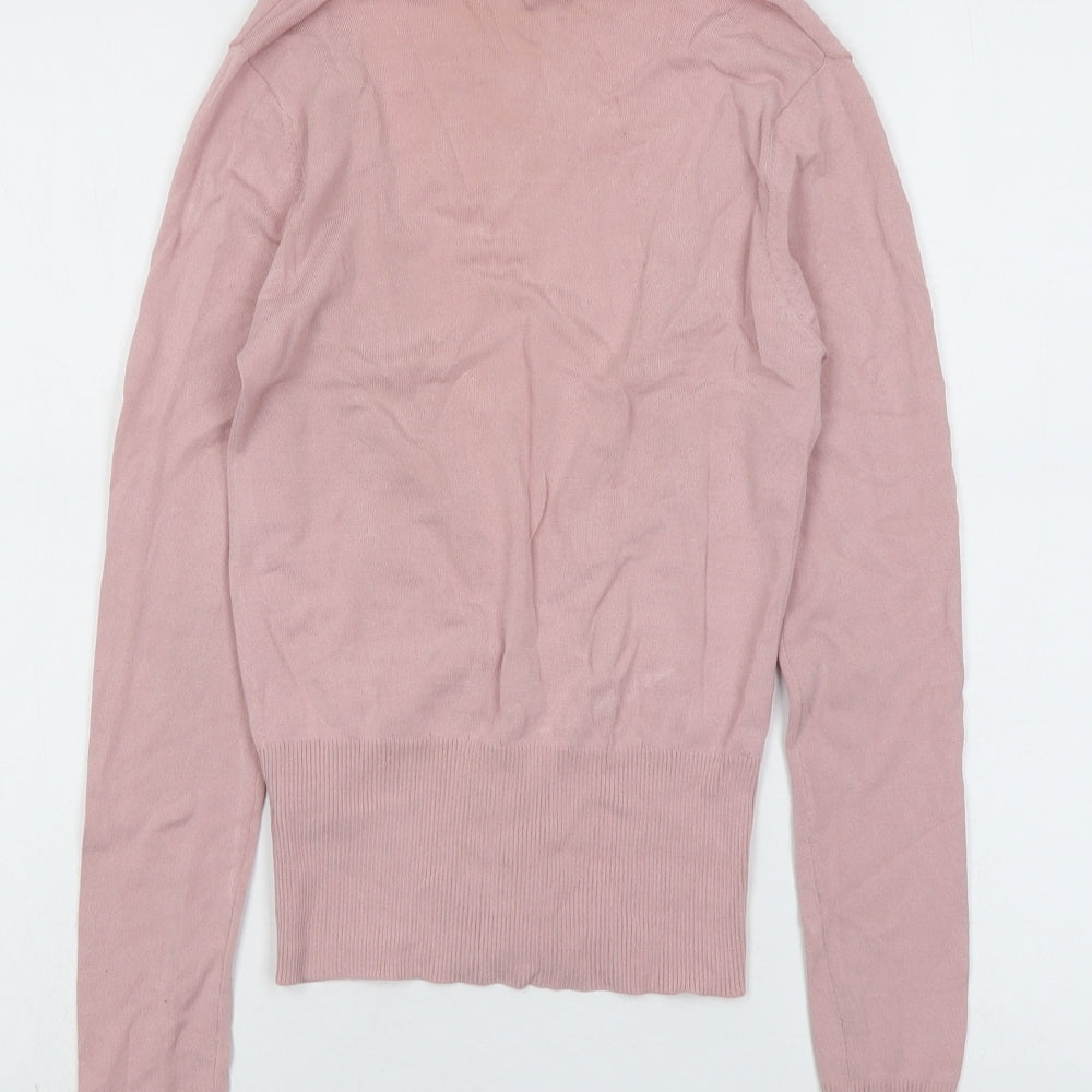 Zara Womens Pink V-Neck Viscose Cardigan Jumper Size S