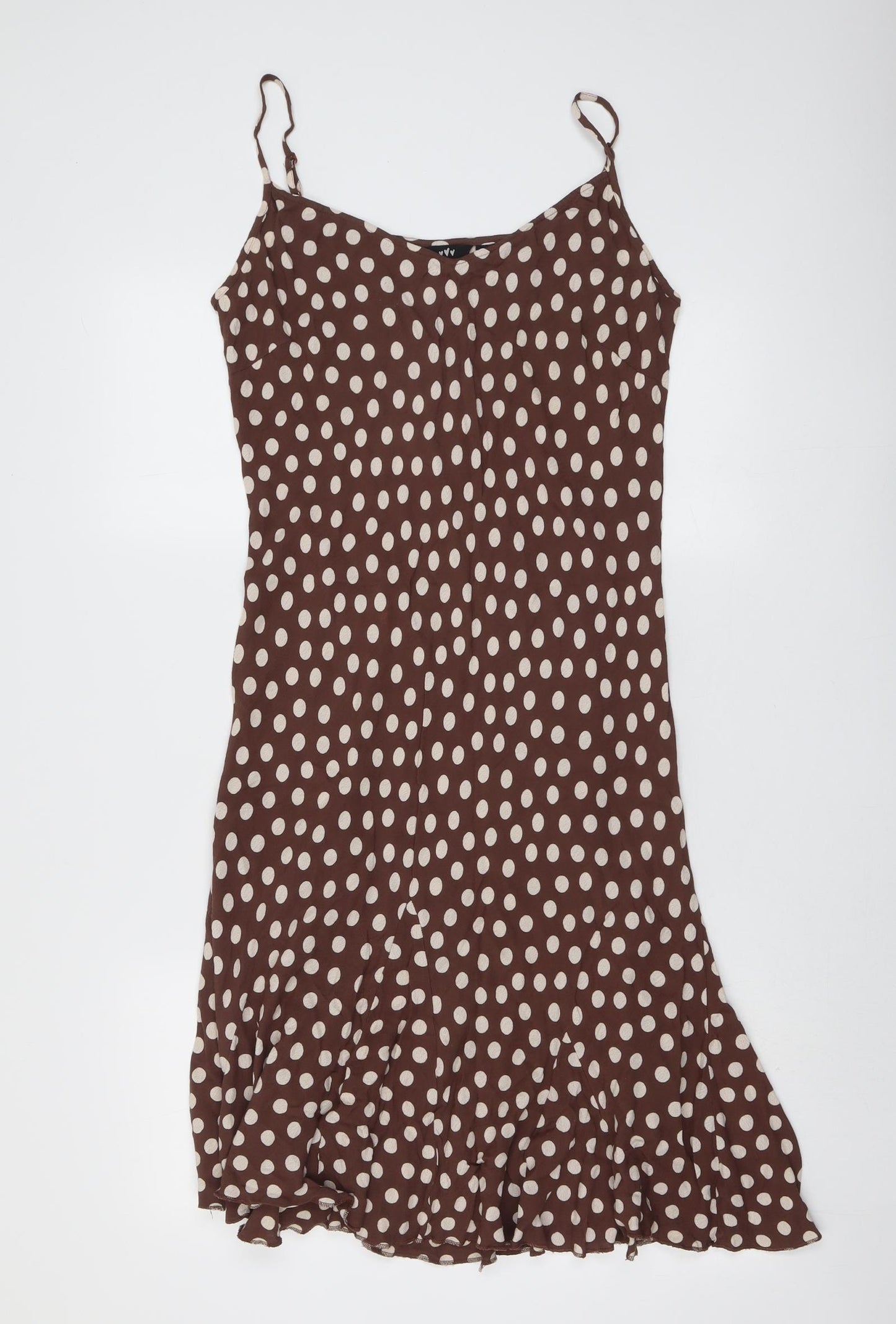 Per Una Womens Brown Geometric Viscose Tank Dress Size 14 Round Neck Pullover