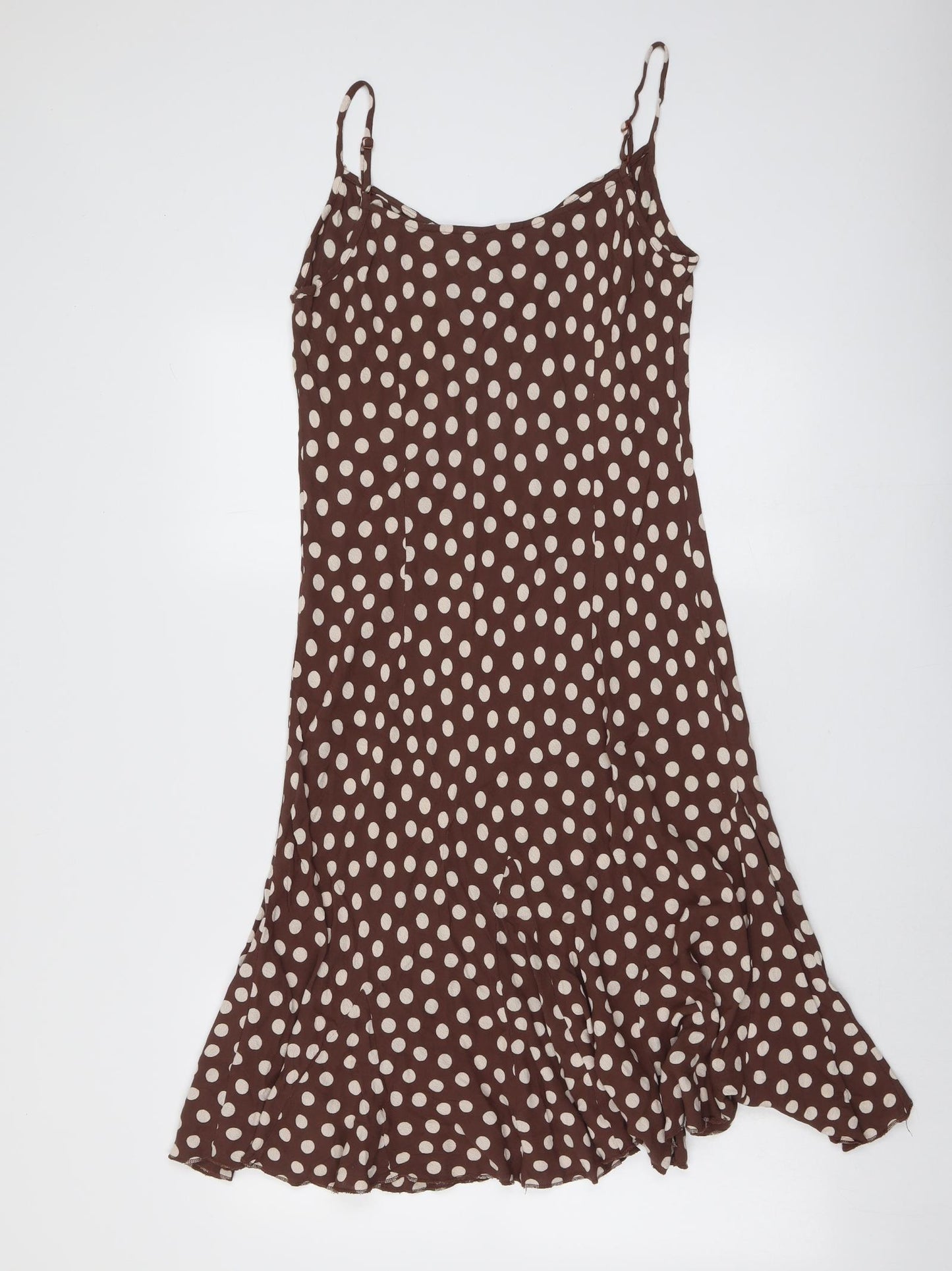 Per Una Womens Brown Geometric Viscose Tank Dress Size 14 Round Neck Pullover