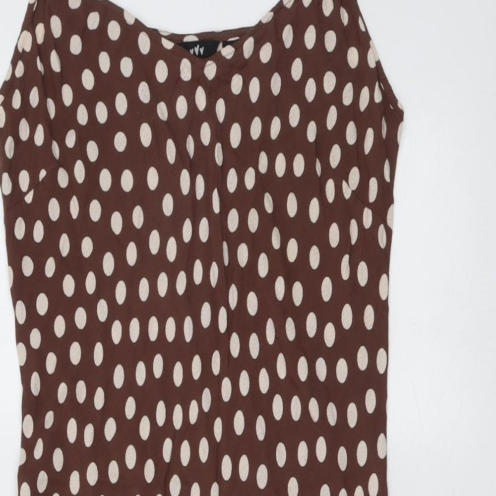 Per Una Womens Brown Geometric Viscose Tank Dress Size 14 Round Neck Pullover