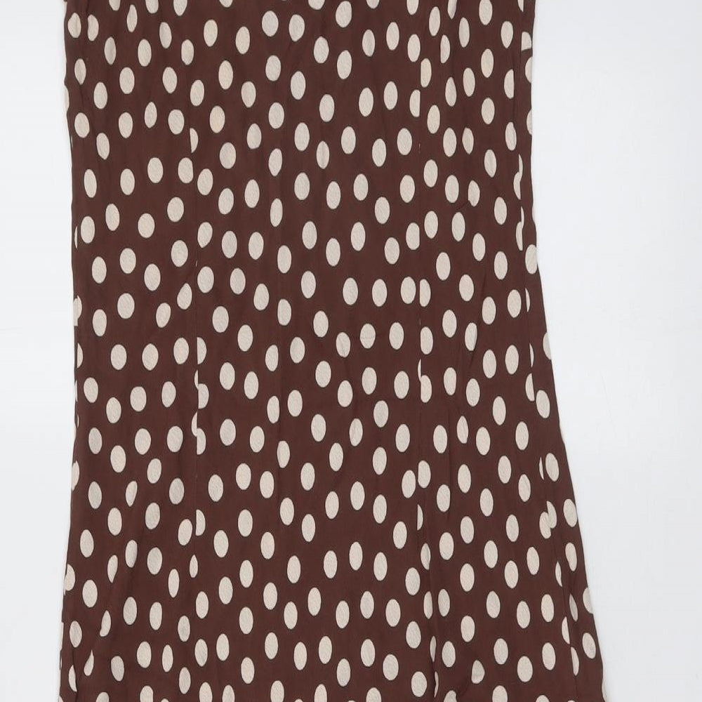 Per Una Womens Brown Geometric Viscose Tank Dress Size 14 Round Neck Pullover