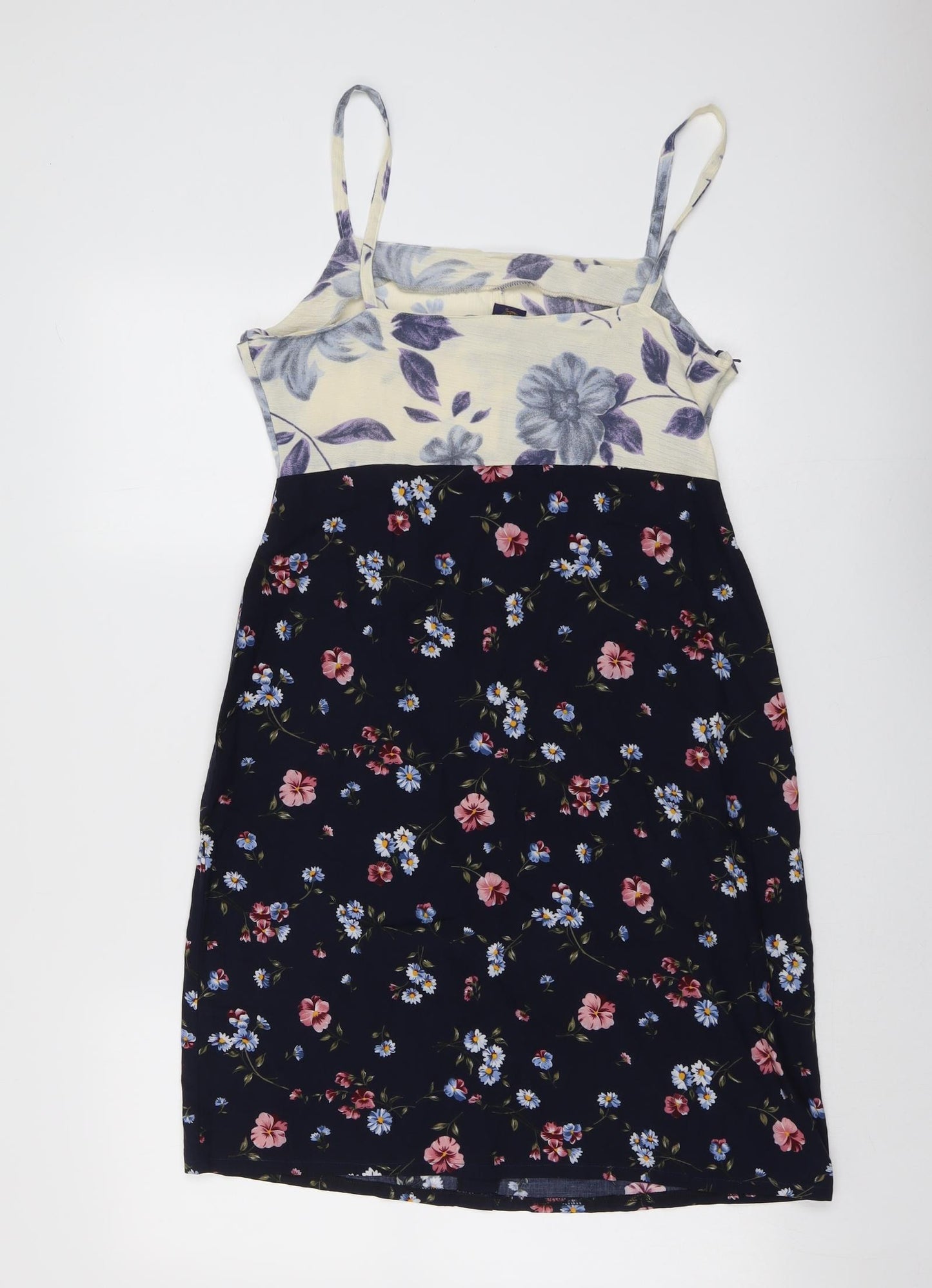 Beyond Retro Womens Multicoloured Geometric Polyester Slip Dress Size S Square Neck Button