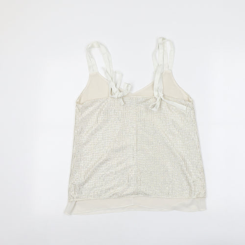 NEXT Womens Gold Striped Polyester Basic Tank Size 12 V-Neck