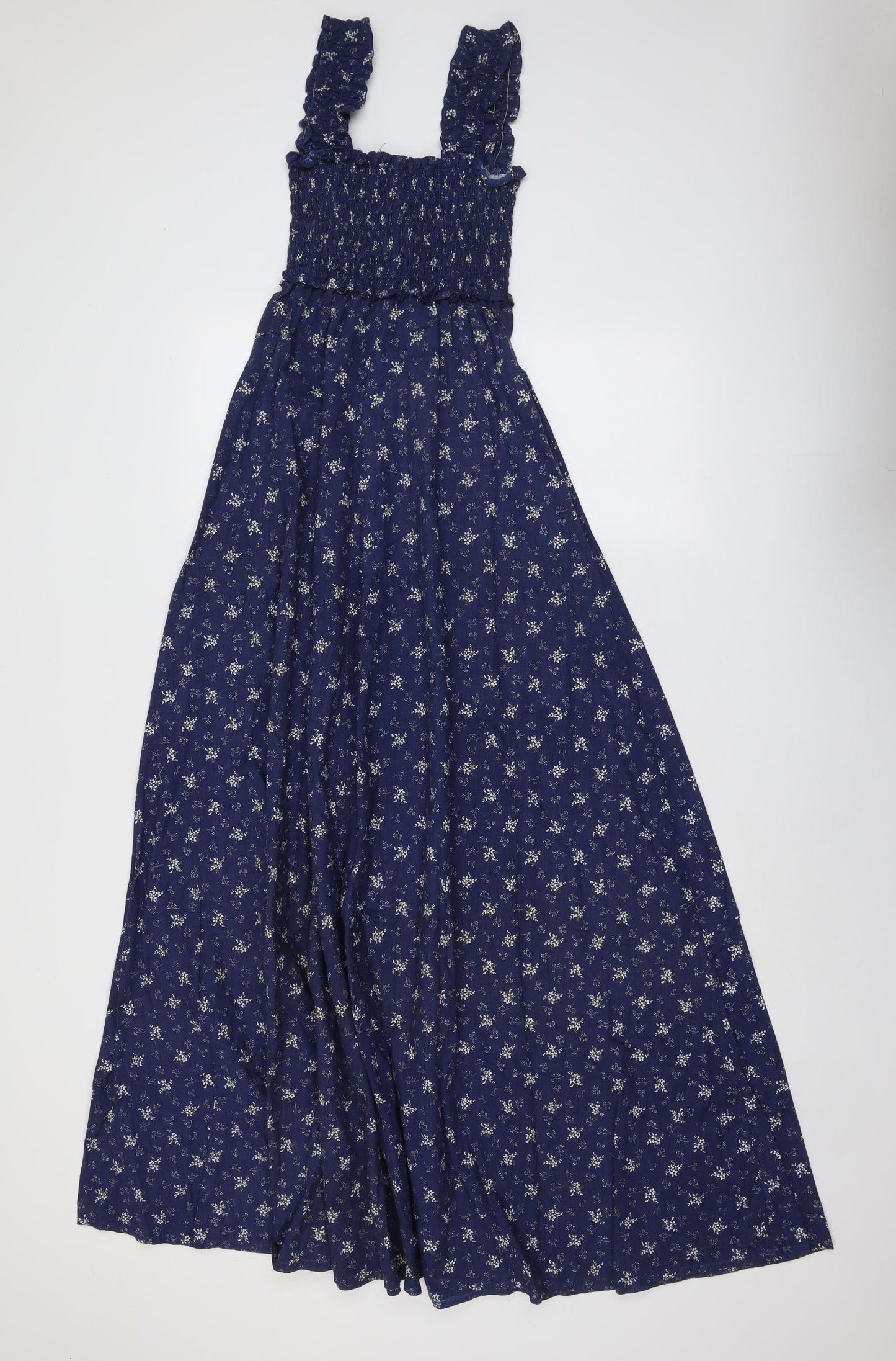 Laura Ashley Womens Blue Geometric Cotton Maxi Size 12 Square Neck Zip