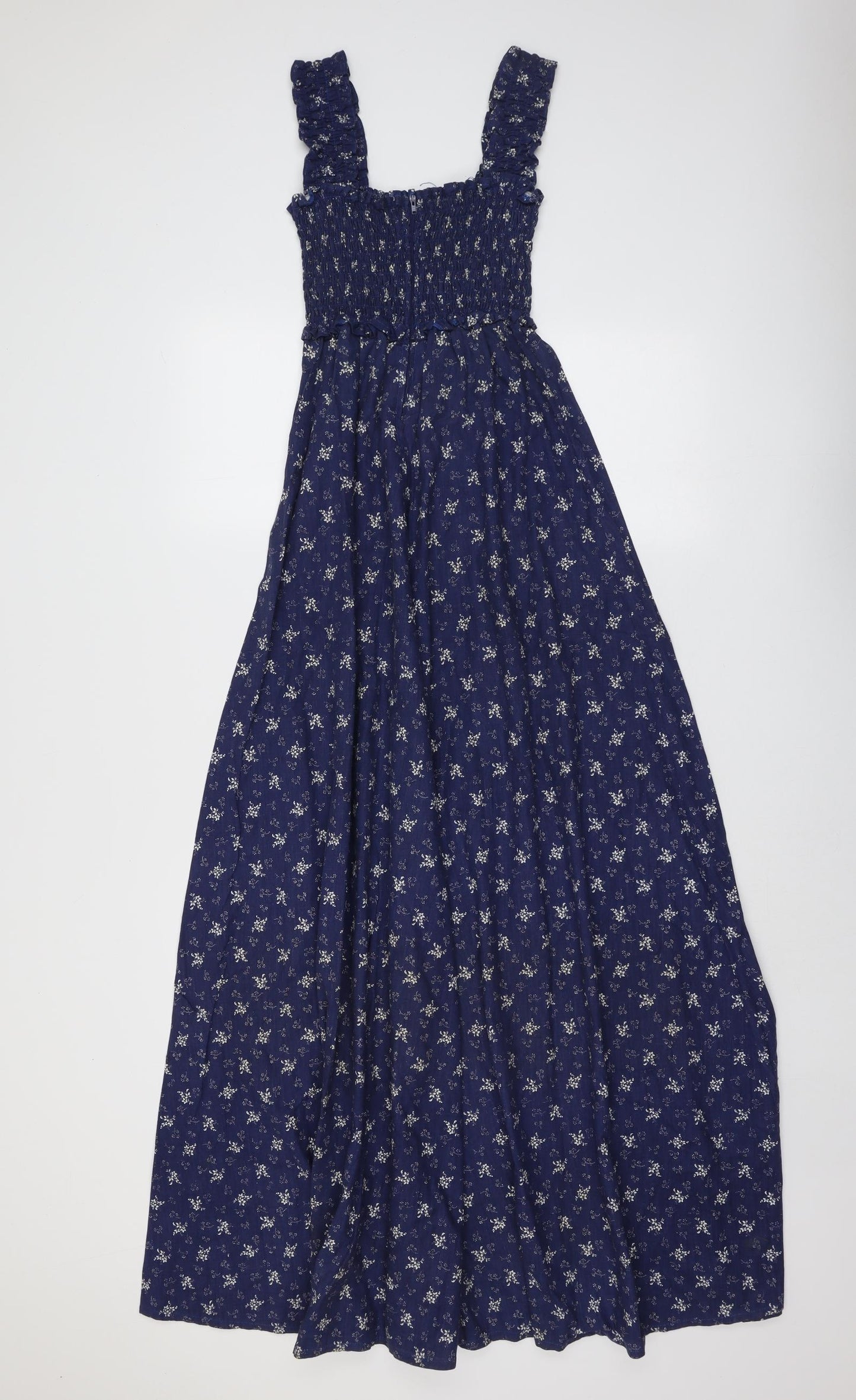 Laura Ashley Womens Blue Geometric Cotton Maxi Size 12 Square Neck Zip
