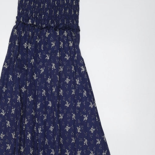 Laura Ashley Womens Blue Geometric Cotton Maxi Size 12 Square Neck Zip