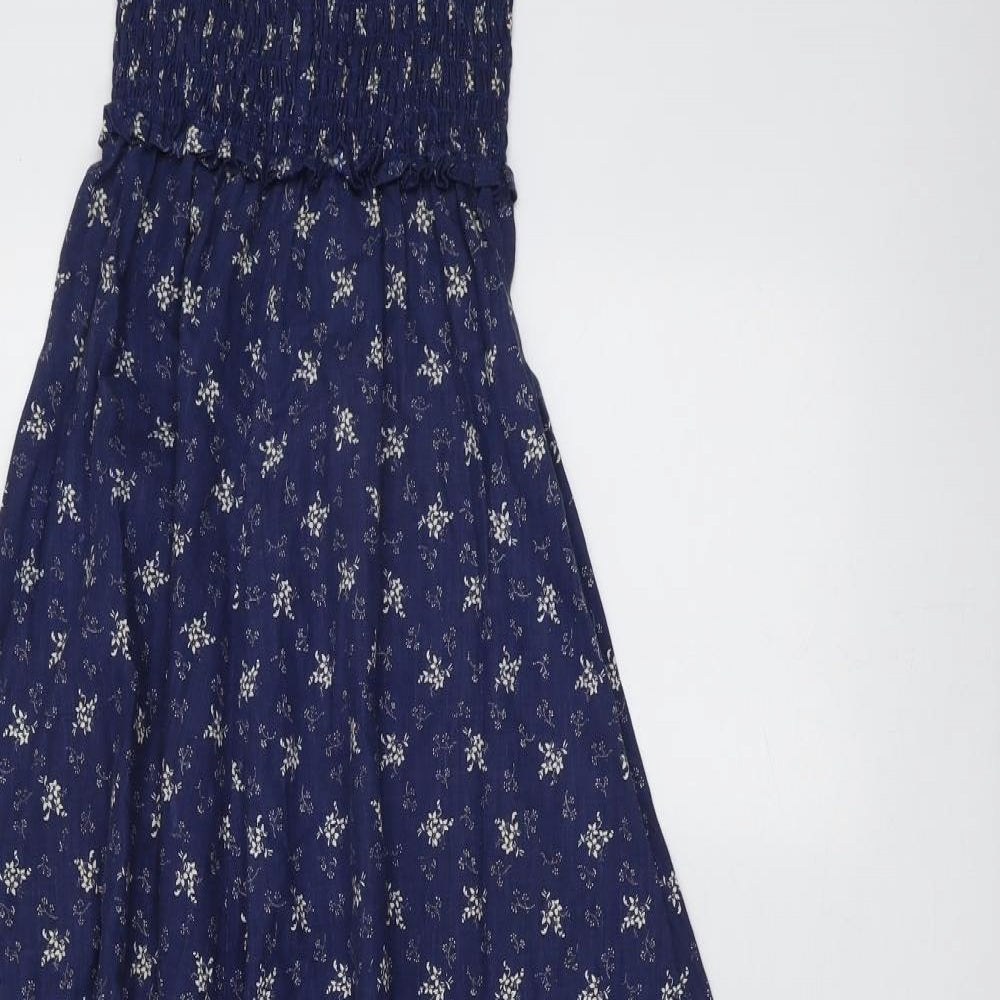 Laura Ashley Womens Blue Geometric Cotton Maxi Size 12 Square Neck Zip