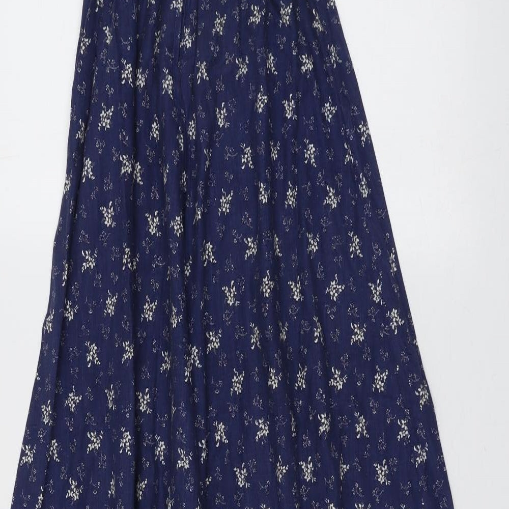 Laura Ashley Womens Blue Geometric Cotton Maxi Size 12 Square Neck Zip