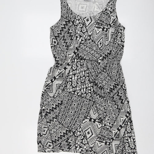 Miss Molly Womens Black Geometric Viscose Skater Dress Size M Round Neck Pullover