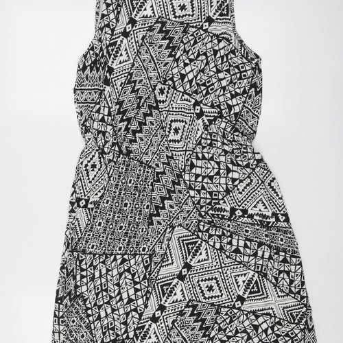 Miss Molly Womens Black Geometric Viscose Skater Dress Size M Round Neck Pullover