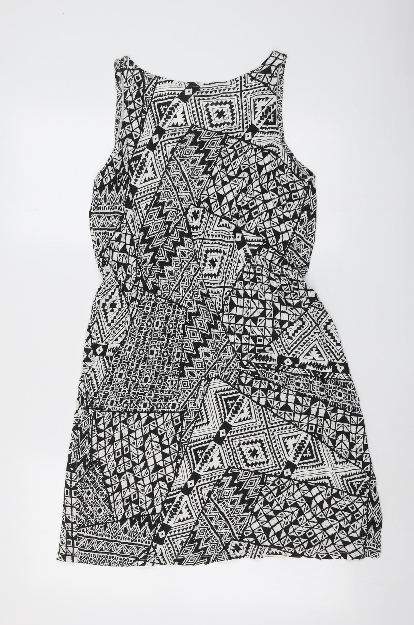 Miss Molly Womens Black Geometric Viscose Skater Dress Size M Round Neck Pullover