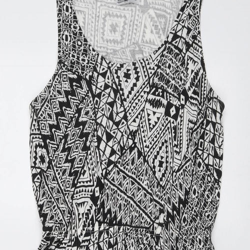 Miss Molly Womens Black Geometric Viscose Skater Dress Size M Round Neck Pullover
