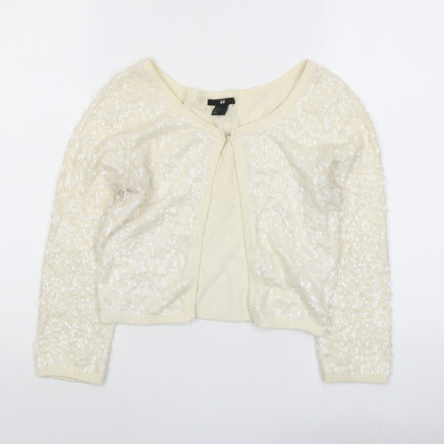 H&M Womens Ivory Round Neck Cotton Cardigan Jumper Size XS
