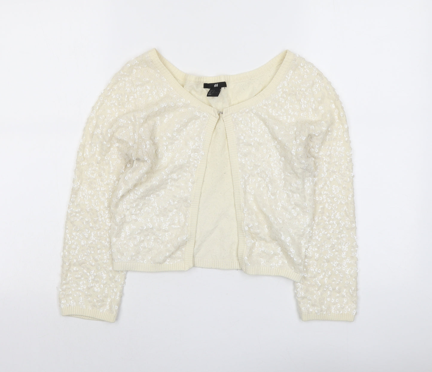 H&M Womens Ivory Round Neck Cotton Cardigan Jumper Size XS